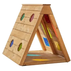 Kriechtunnel und Spielhütte, mit bunten Fenstern, Indoor und Outdoor, aus Holz