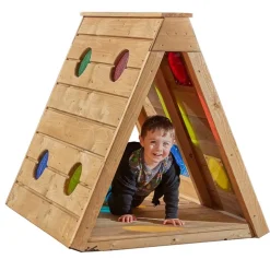 Kriechtunnel und Spielhütte, mit bunten Fenstern, Indoor und Outdoor, aus Holz