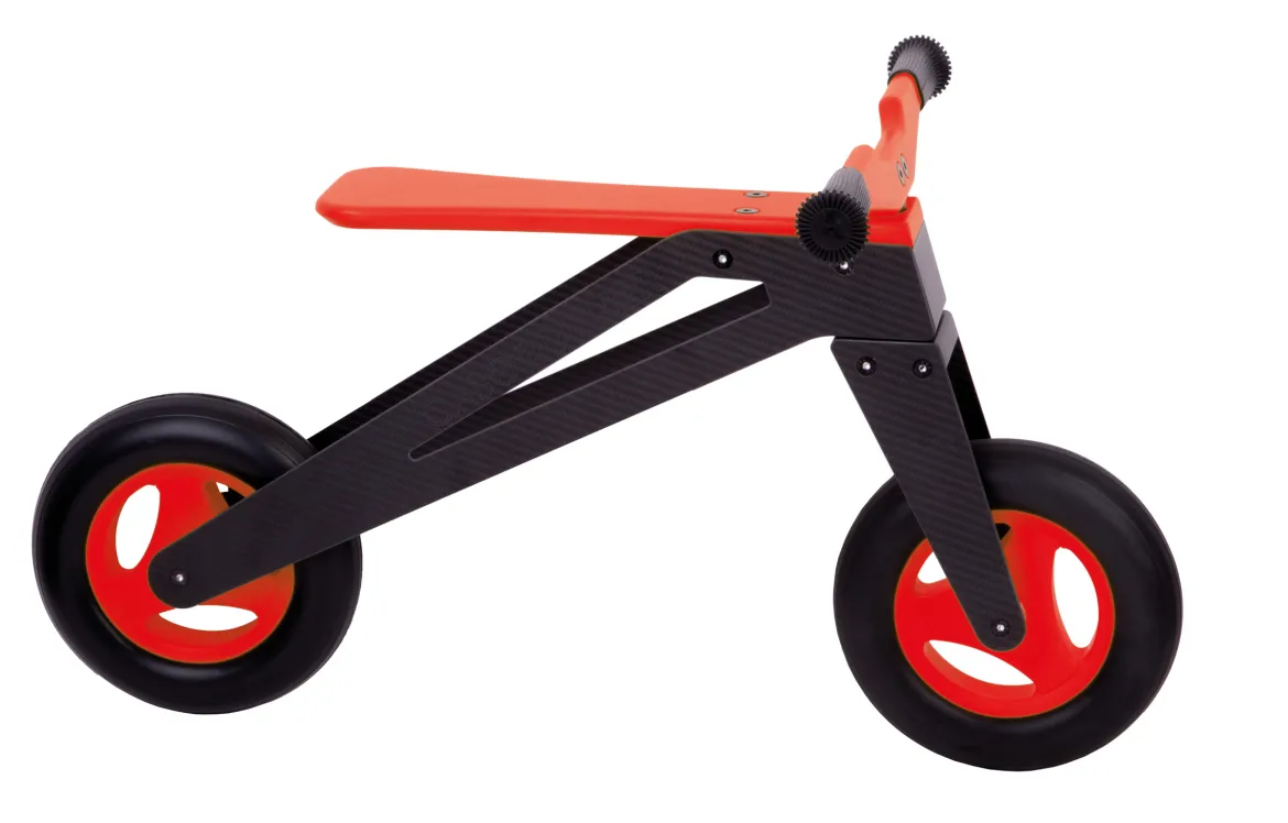 Laufrad "Caborunner", mit zwei Rädern, aus Carbon und Holz, rot/schwarz, ab 2 Jahre