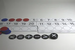 Lehrer-Rechenleiste mit 22 magnetischen Wendeplättchen rot/blau und 10 Rechenzeichen