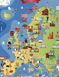 Leinenkarte in Schulausführung, Kinderkarte Europa