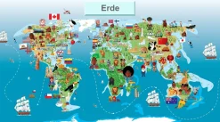 Leinenkarte in Schulausführung, Kinderkarte Welt