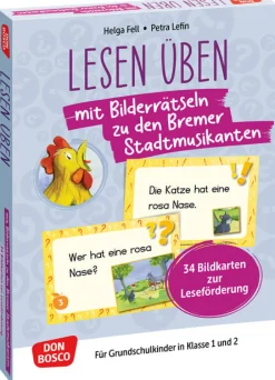 Lesen üben mit Bilderrätseln: Die Bremer Stadtmusikanten. 34 Bildkarten zur Leseförderung, 1.-2. Klasse