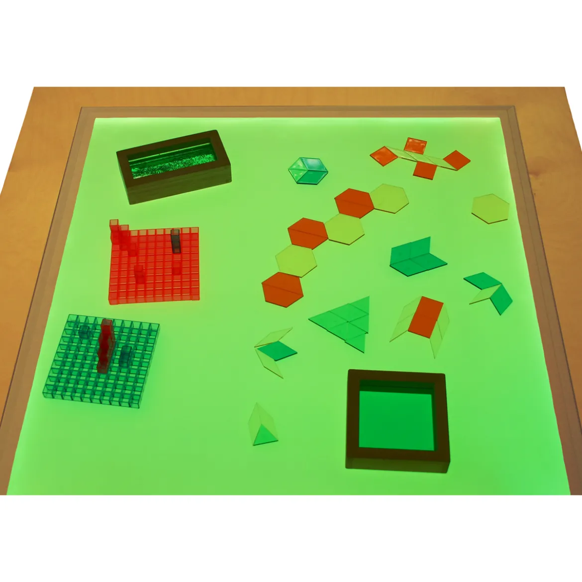Leuchttisch, 75 x 75 cm, LED Farbwechsel, Buchenholzrahmen, mit Fernbedienung