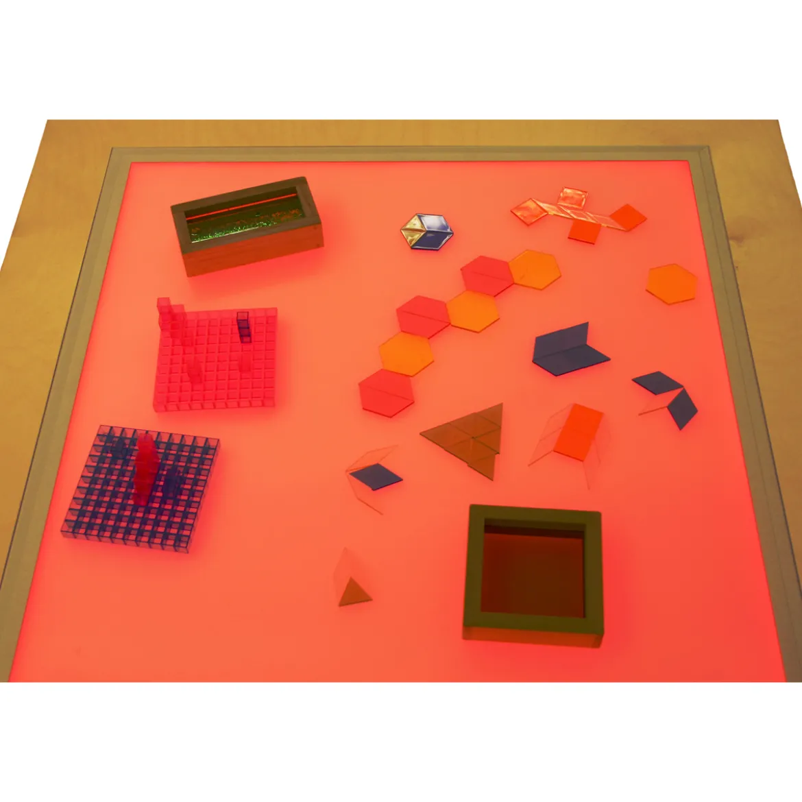 Leuchttisch, 75 x 75 cm, LED Farbwechsel, Buchenholzrahmen, mit Fernbedienung