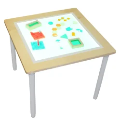 Leuchttisch, 75 x 75 cm, LED Farbwechsel, Buchenholzrahmen, mit Fernbedienung