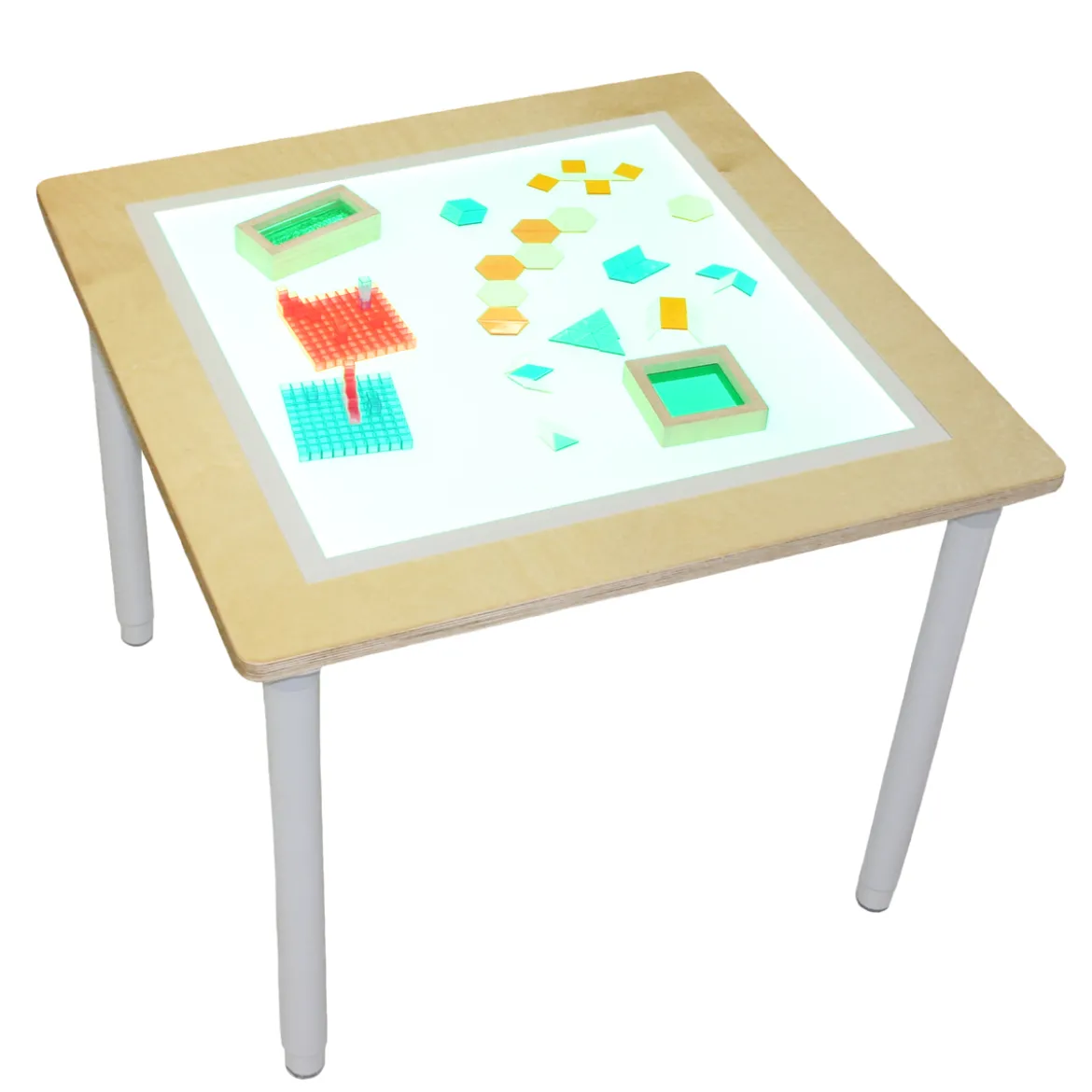 Leuchttisch, 75 x 75 cm, LED Farbwechsel, Buchenholzrahmen, mit Fernbedienung