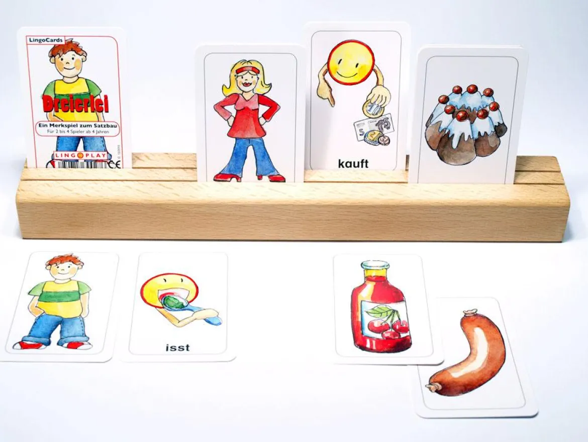 LingoCards Grammatik Dreierlei, Merkspiel zum Satzbau, ab 4 Jahre