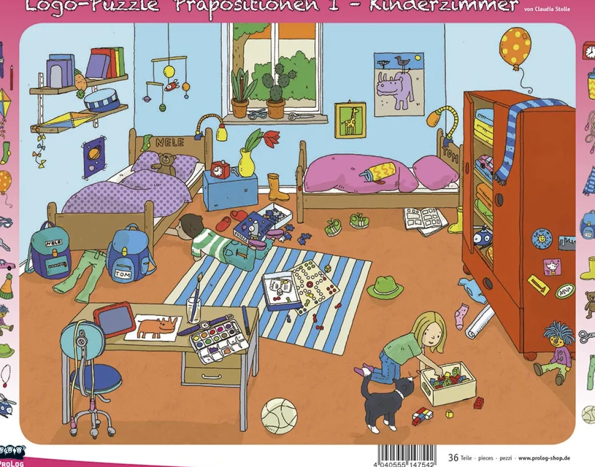 Logo-Puzzle Präpositionen 1 - Kinderzimmer, ab 4 Jahre