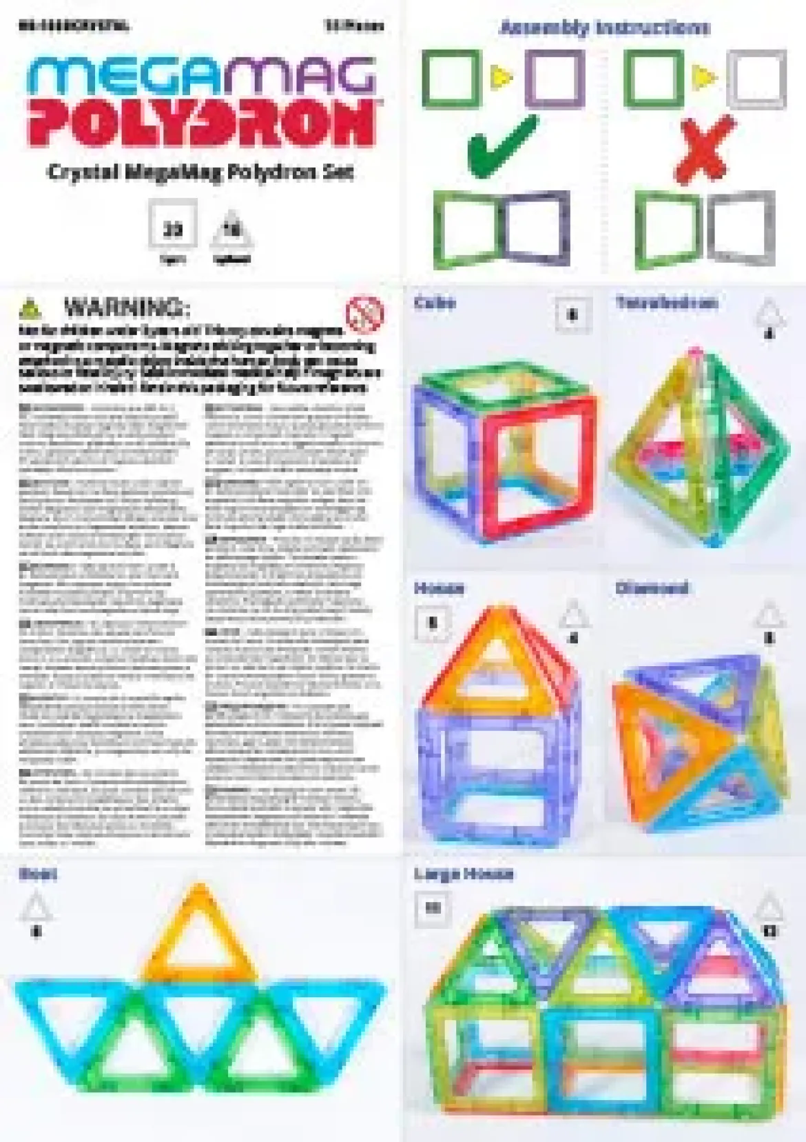 Magnetbausteine, Crystal MegaMag Polydron, transluzent, Starterset, 36 Teile, für Kinder