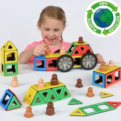 Magnetbausteine, Magnetic Polydron, Fahrzeug-Set inkl. Reifen und Figuren, 92 Teile, für Kinder