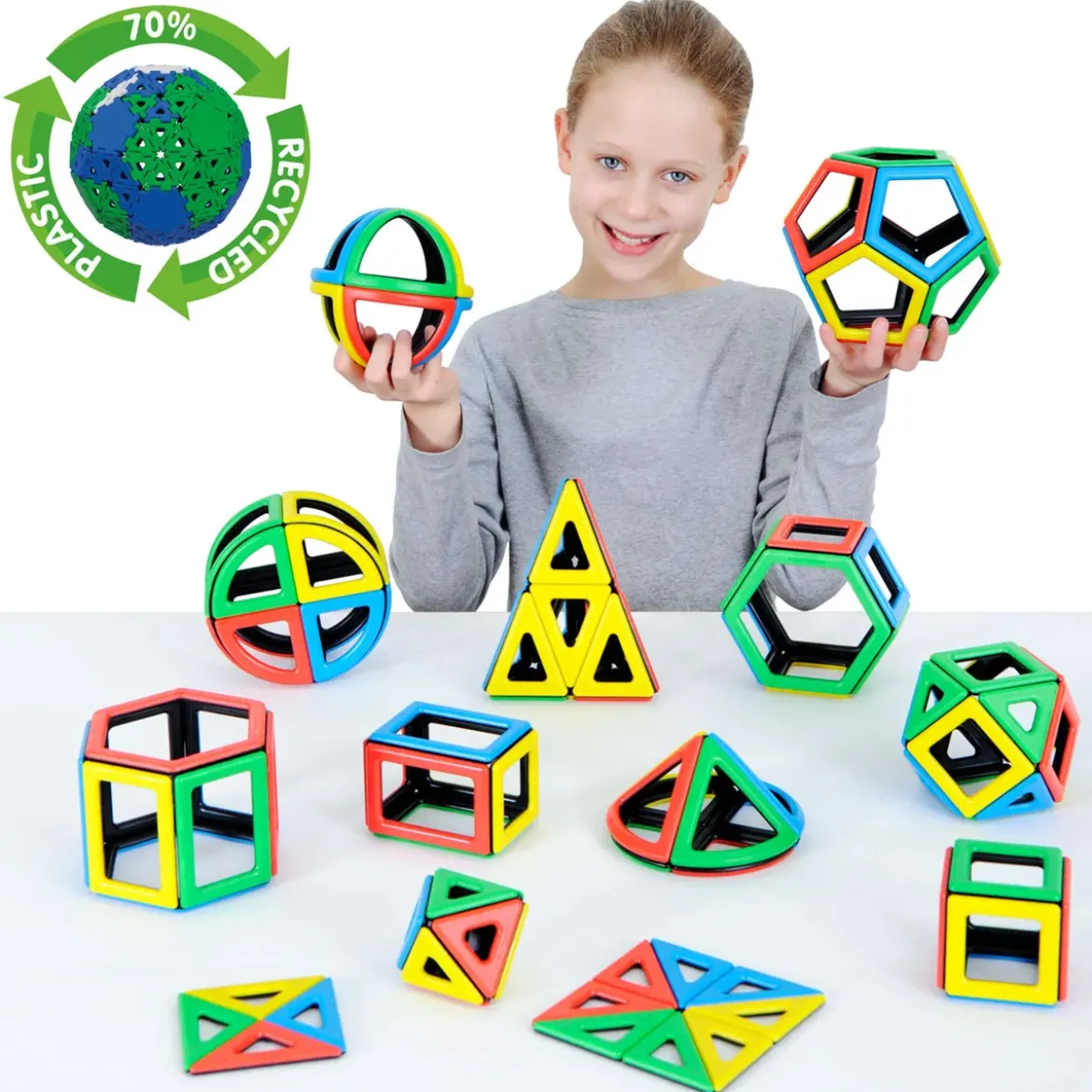 Magnetbausteine, Magnetic Polydron, Geometrie-Klassenset, 118 Teile, für Kinder