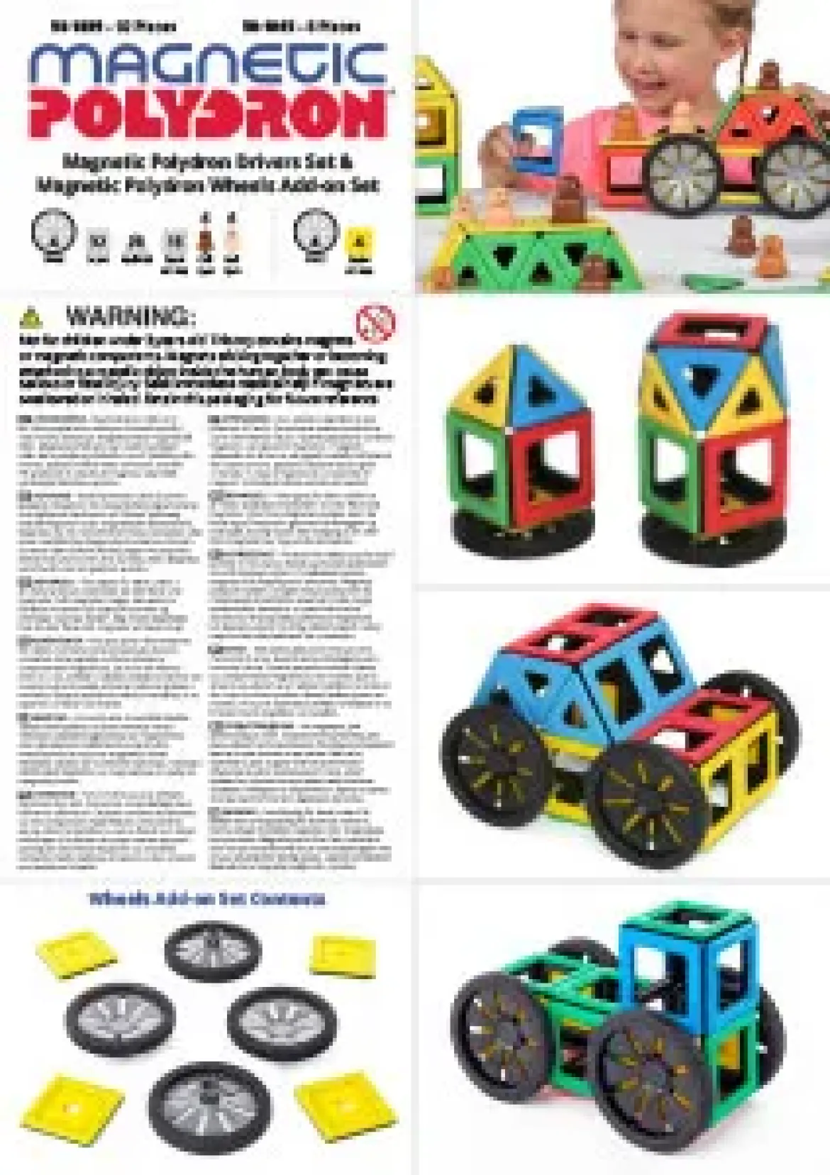 Magnetbausteine, Magnetic Polydron, Reifen-Set, 8 Teile, für Kinder