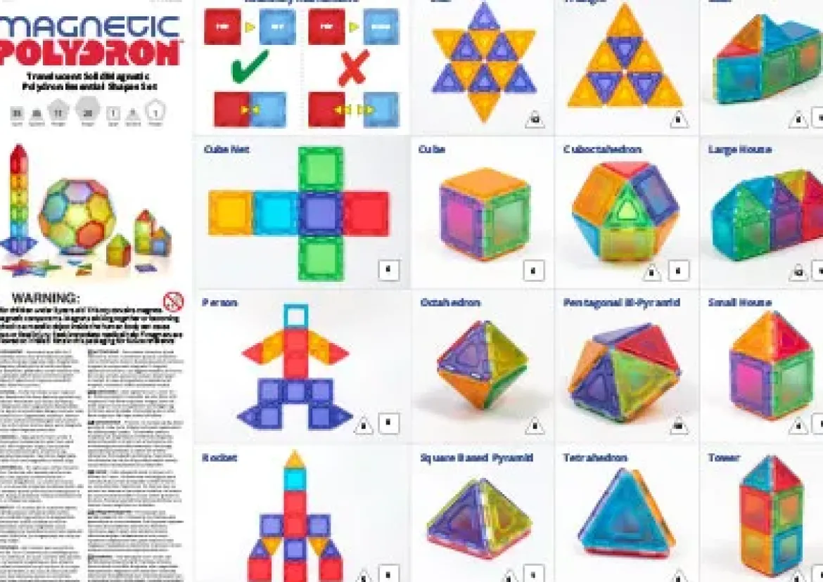 Magnetbausteine, Magnetic Polydron, transluzent, Formen-Set Platten, 104 Teile, für Kinder
