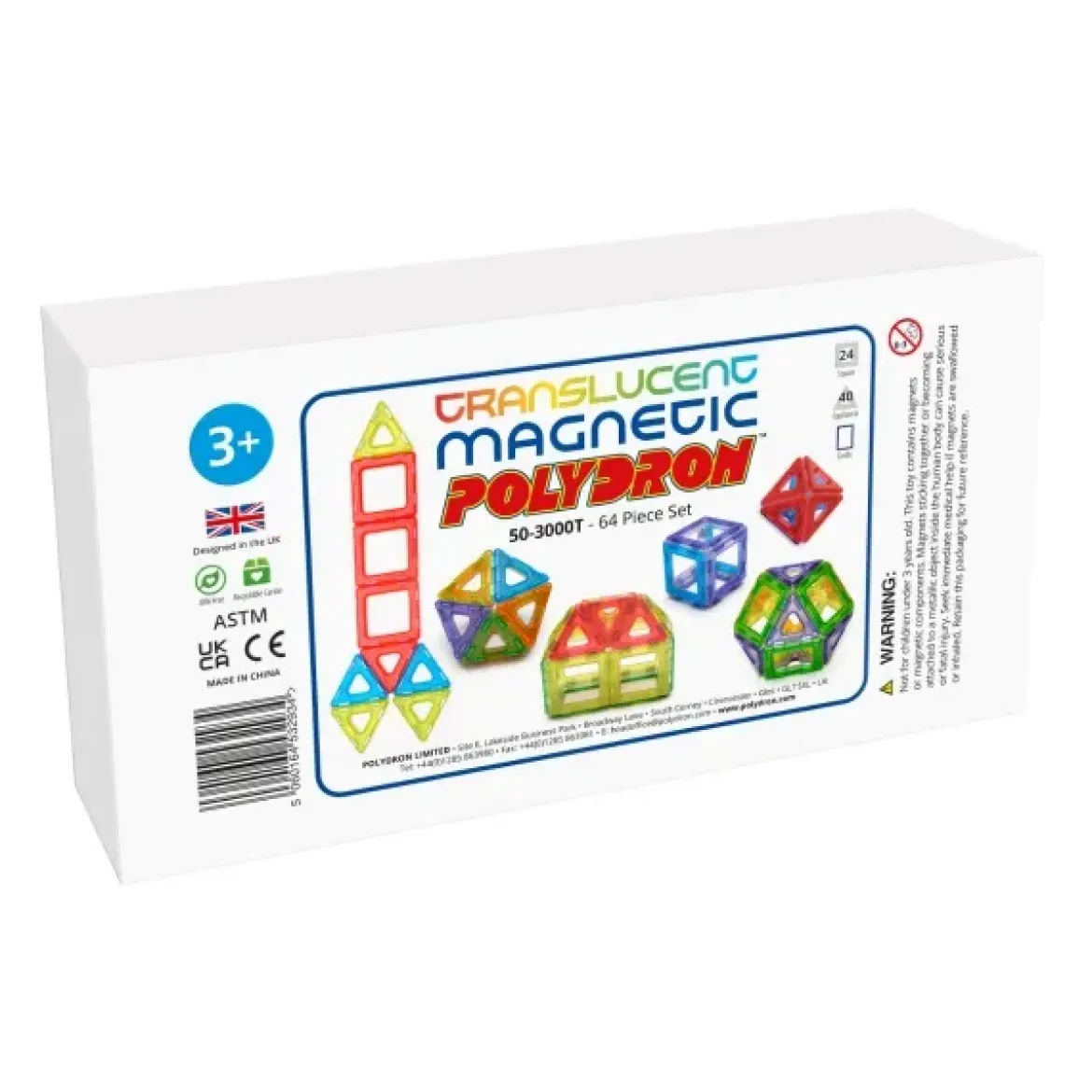 Magnetbausteine, Magnetic Polydron, transluzent, Starterset, 64 Teile, für Kinder