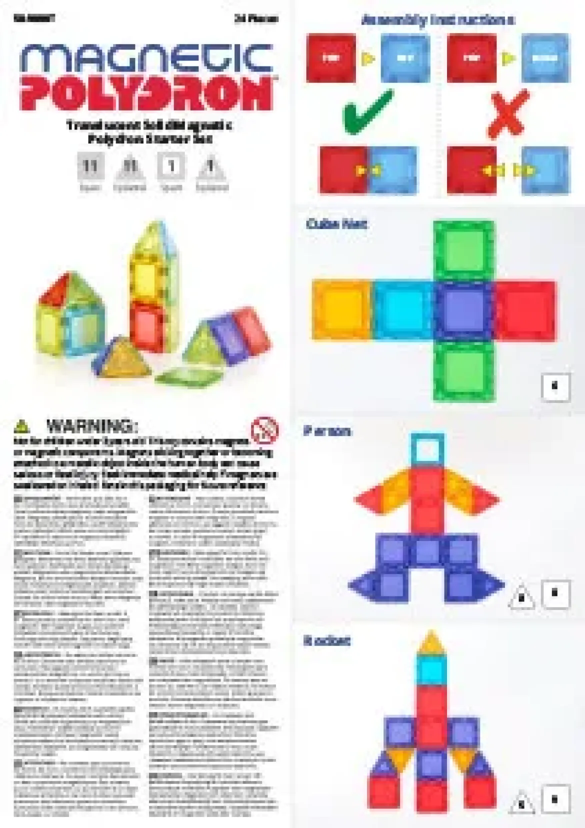 Magnetbausteine, Magnetic Polydron, transluzent, Starterset Platten, 24 Teile, für Kinder