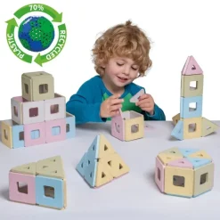 Magnetbausteine, Polydron KinderMag, Großes Set, Pastell, 96 Teile, für Kleinkinder