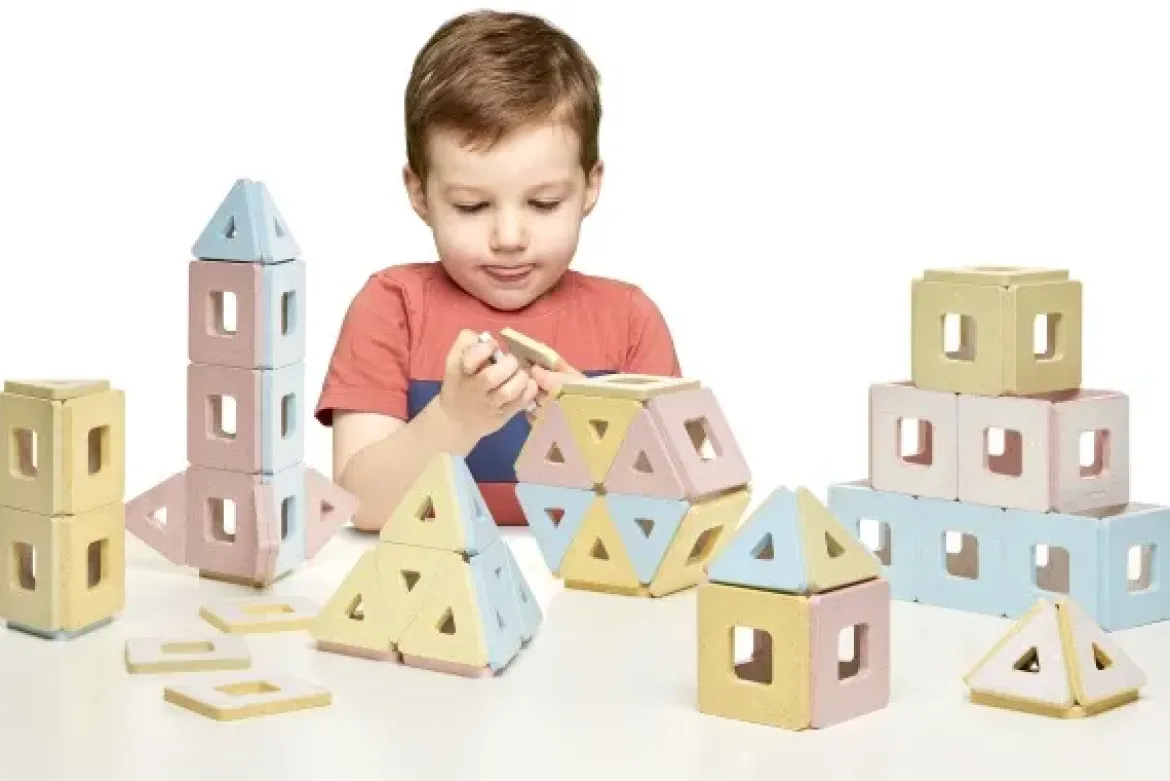 Magnetbausteine, Polydron KinderMag, Großes Set, Pastell, 96 Teile, für Kleinkinder