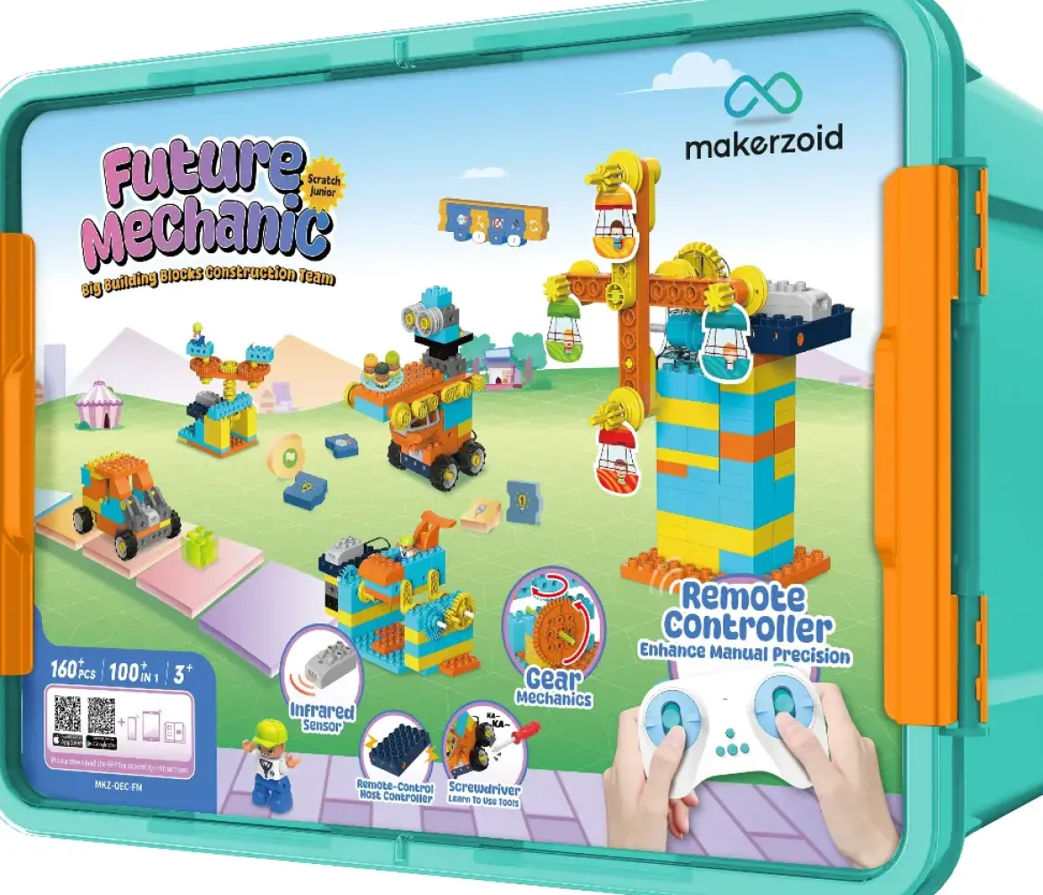 Makerzoid Big Blocks Future Mechanic Scratch Junior, Technik-Bausatz, inkl. Motor und Fernsteuerung