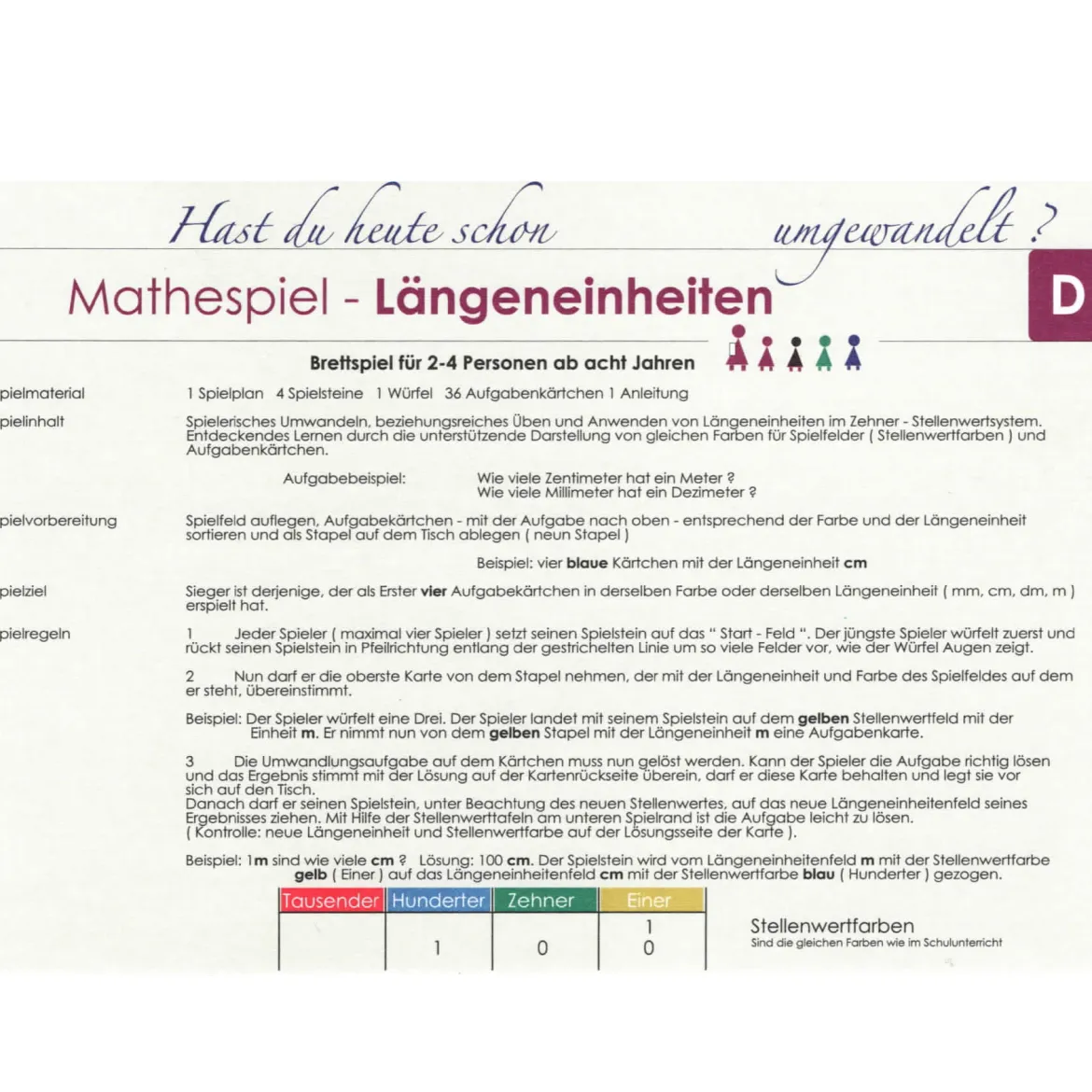 Mathespiel Längeneinheiten, ab 8 Jahre