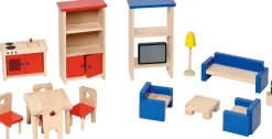 Möbel für Puppenhaus Maxi, 23 Teile aus Holz, ab 3 Jahre