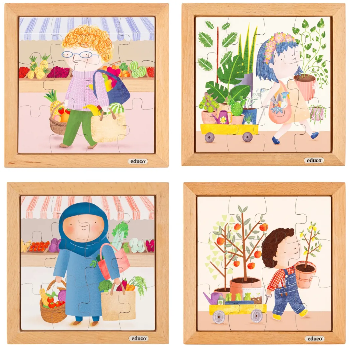 Meine Einkaufstasche - 4er-Set Holzpuzzles