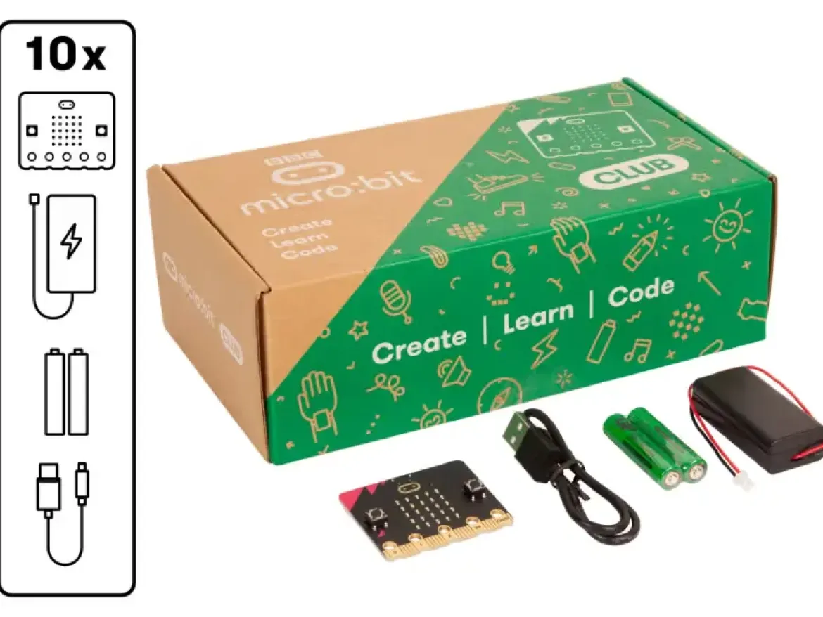 micro:bit Go, Starter Kit, Pocket-Mikrocontroller, Starter Set mit Boards, Kabel, Batterie-Packs, Batterien und Anleitung, 10 Stück (Club Bundle)