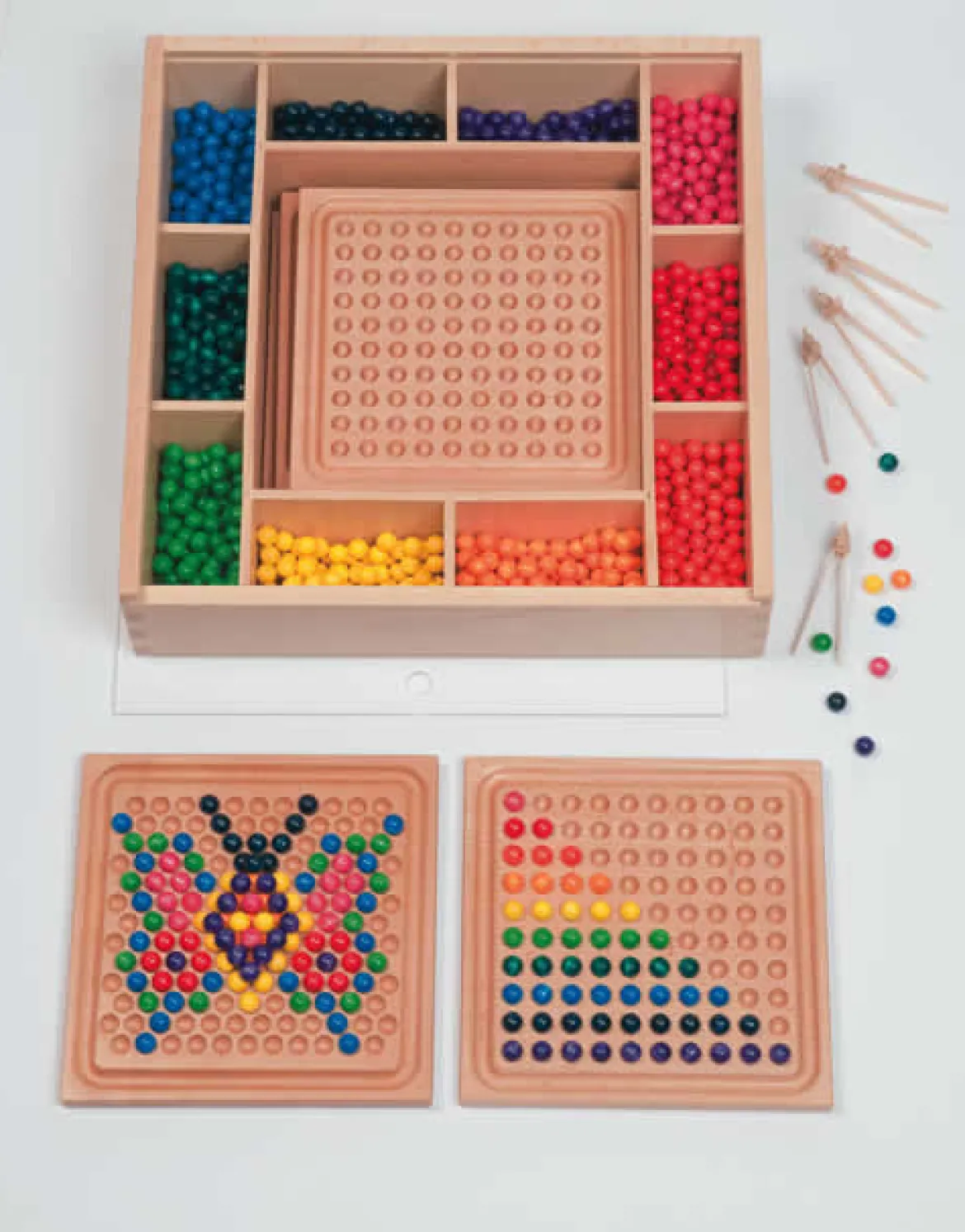 Mini-Kugelspiel-Set groß, 1250 Holzkugeln, 5 Legetablets und Zubehör, ab 3 Jahre
