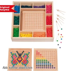 Mini-Kugelspiel-Set klein, 500 Holzkugeln, 2 Legeablets und Zubehör, ab 3 Jahre