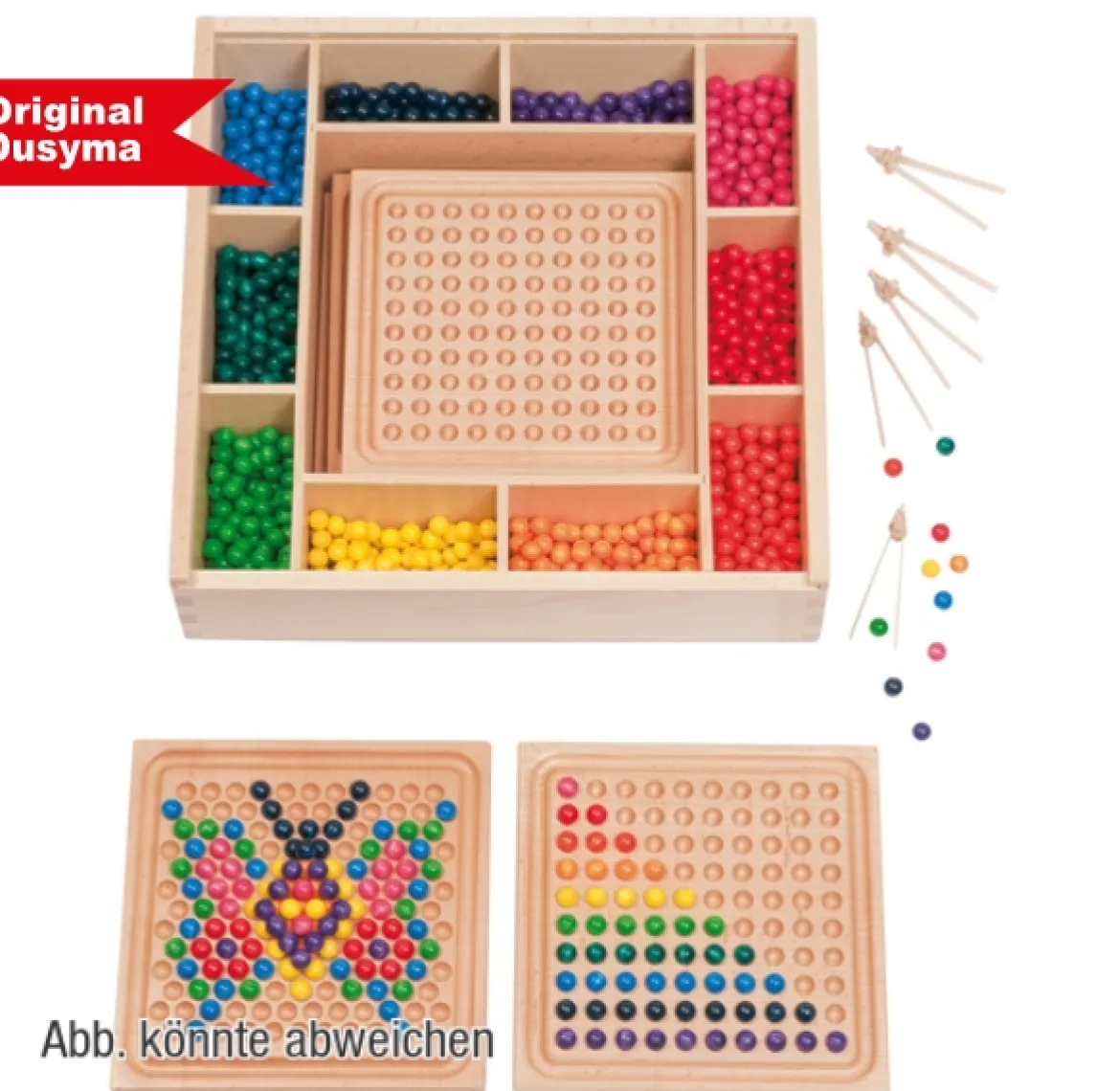 Mini-Kugelspiel-Set klein, 500 Holzkugeln, 2 Legeablets und Zubehör, ab 3 Jahre