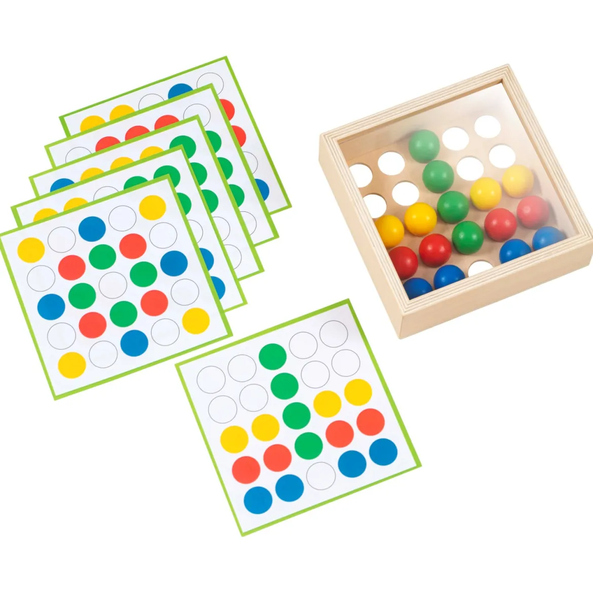 Mosaikbox mit bunten Kringeln, Legespiel mit Aufgabenkarten