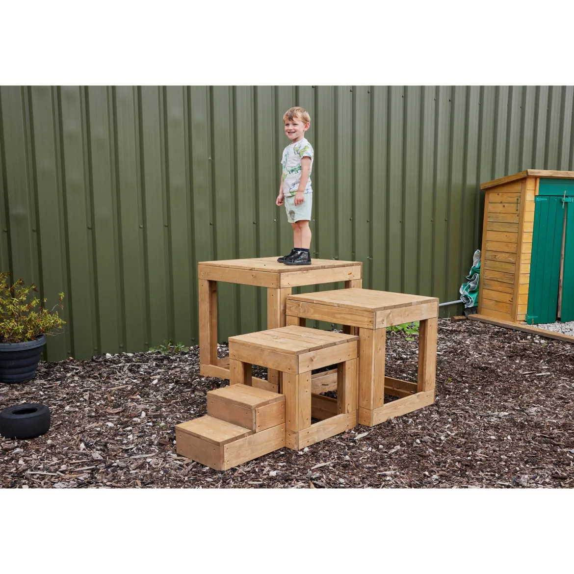 Outdoor-Kletterwürfel, Treppe, 4-teilig, aus Holz