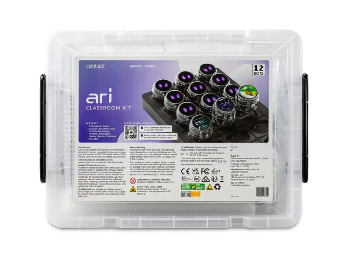 Ozobot Ari Programmierroboter, Klassenset, 12 Roboter, mit Touchscreen und KI-Funktionen