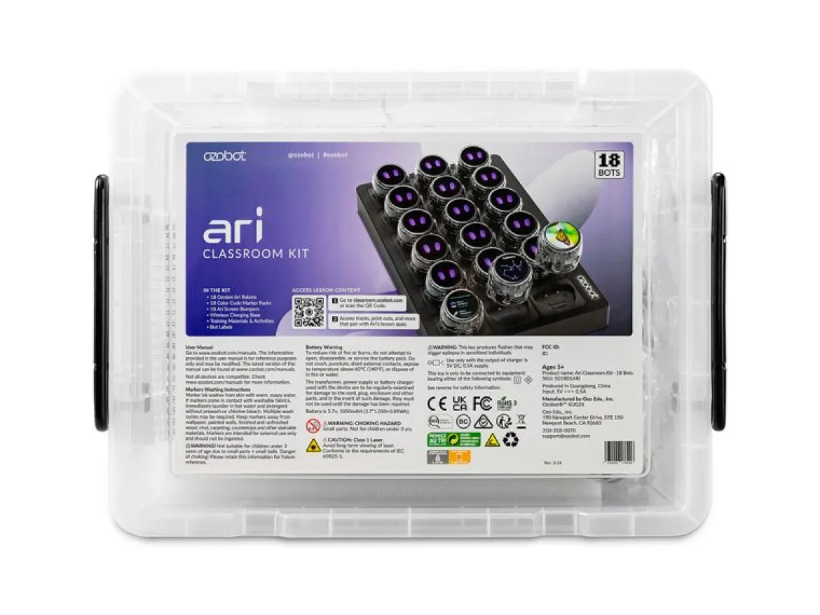 Ozobot Ari Programmierroboter, Klassenset, 18 Roboter, mit Touchscreen und KI-Funktionen