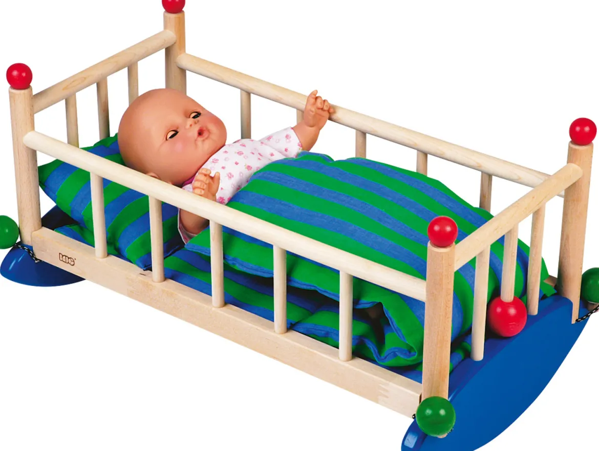 Puppenwiege mit Kissen und Decke, ab 12 Monate
