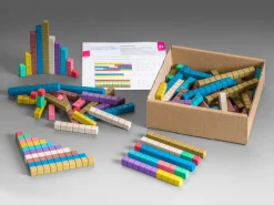 Rechenstäbe in 10 Montessori-Farben, aus RE-Wood®, 100 Stück im Karton mit Anleitung