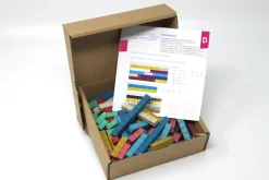 Rechenstäbe in 10 Montessori-Farben, aus RE-Wood®, 100 Stück im Karton mit Anleitung