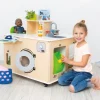 Rollenspiel-Set, Spielküche mit Waschmaschine und Bügelstation, Spielmöbel aus Holz, für Kinder