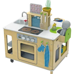 Rollenspiel-Set, Spielküche mit Waschmaschine und Bügelstation, Spielmöbel aus Holz, für Kinder