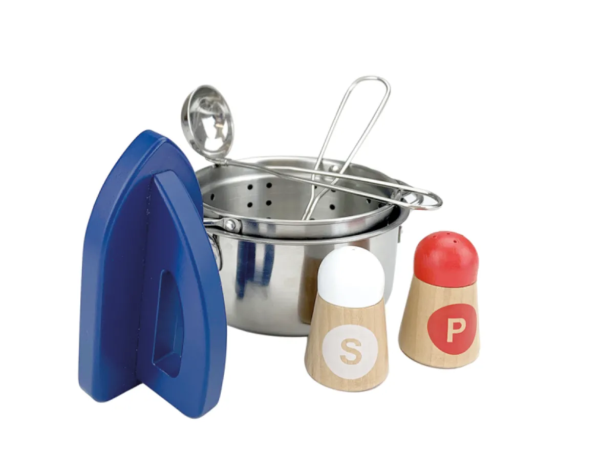 Rollenspiel-Set, Spielküche mit Waschmaschine und Bügelstation, Spielmöbel aus Holz, für Kinder