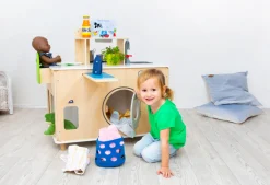 Rollenspiel-Set, Spielküche mit Waschmaschine und Bügelstation, Spielmöbel aus Holz, für Kinder