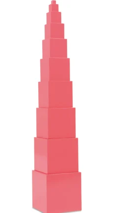 Rosa Turm aus 10 rosa Massivholzkuben