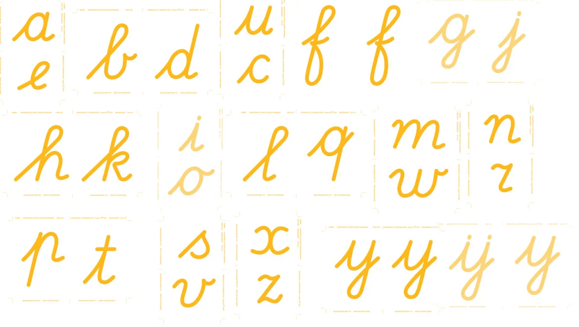 Sandpapierbuchstaben lateinische Ausgangsschrift, Kleinbuchstaben (internationale Version), ab 4 Jahre