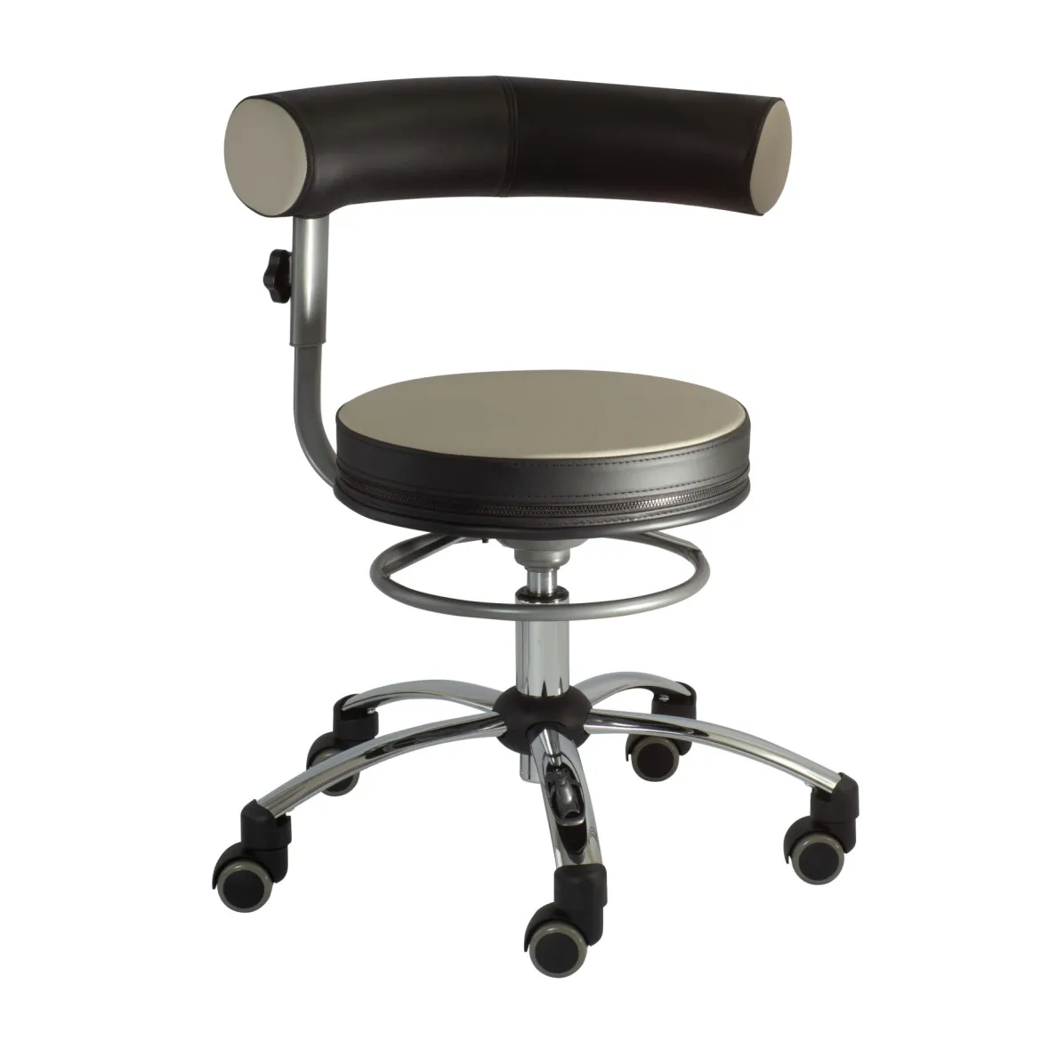 Sanus-Air Gesundheitsstuhl 36-43 cm, höhenverstellbare Lehne und Pilates-Sitzkissen, Kunstleder beige/schwarz mit Rollstopp