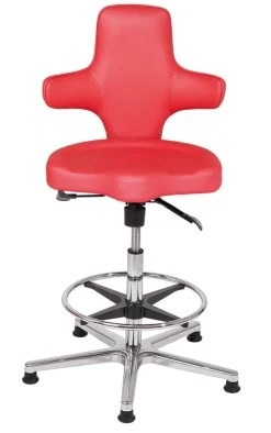Sanus Bürostuhl Variowip Hochstuhl, Leder, 58-85 cm, rot, Fußring, auf Gleitern