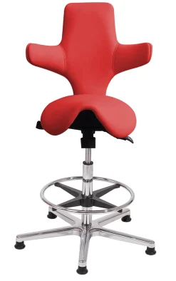 Sanus Bürostuhl Variowip Hochstuhl, Sattel, Leder, 58-85 cm, rot, Fußring, auf Gleitern