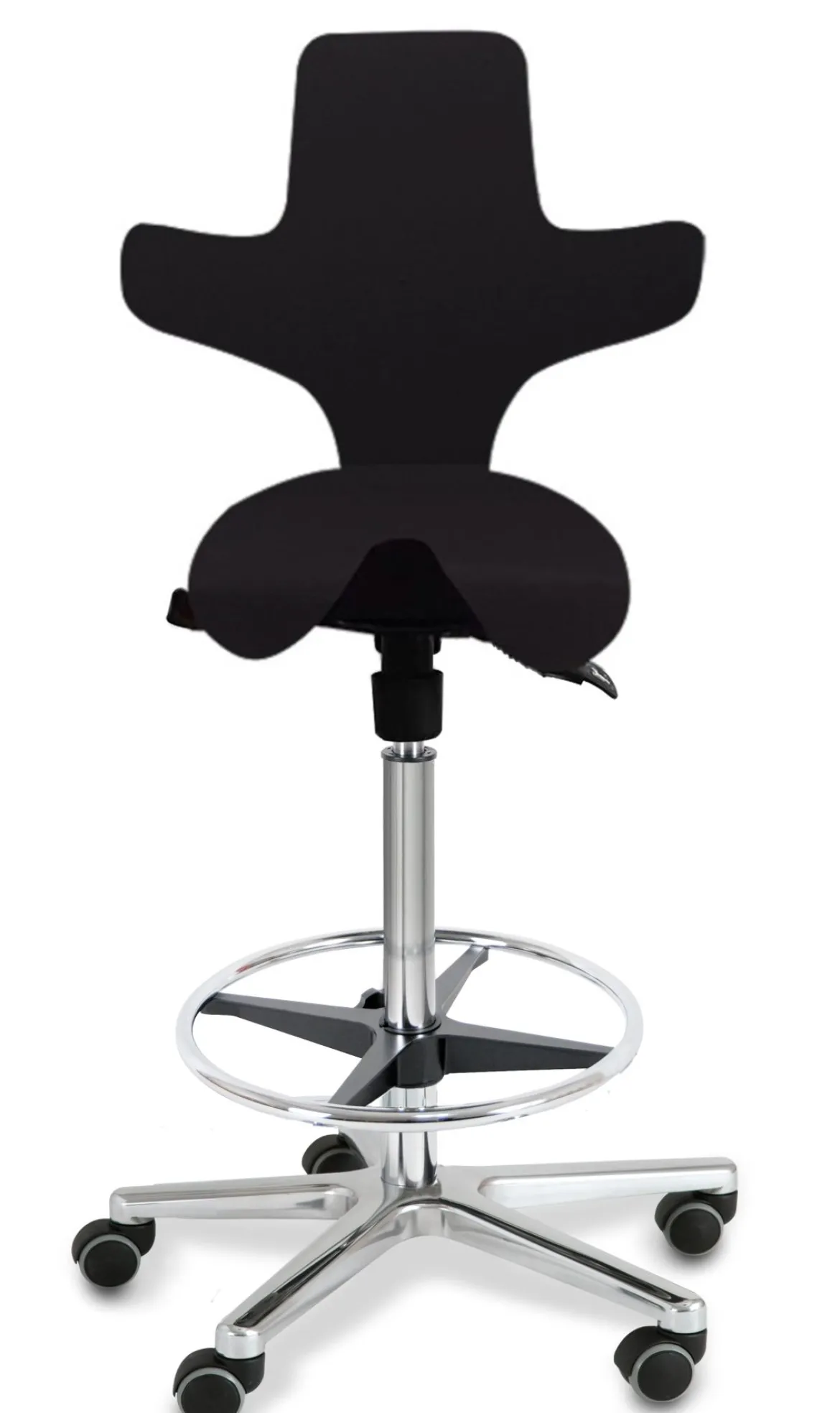 Sanus Bürostuhl Variowip Hochstuhl, Sattel, Stoff, 58-85 cm, schwarz, Fußring, Rollen mit Feststeller