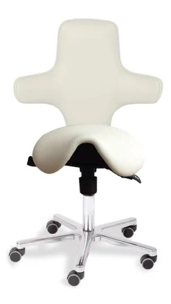 Sanus Bürostuhl Variowip Sattel, Sitzhöhe 44-57 cm, Leder, weiß, mit Bürorollen