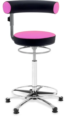 Sanus-Hochstuhl, Sitzhöhe 63-89 cm, Lehne höhenverstellbar, Stoff schwarz/pink, mit Rollstopp