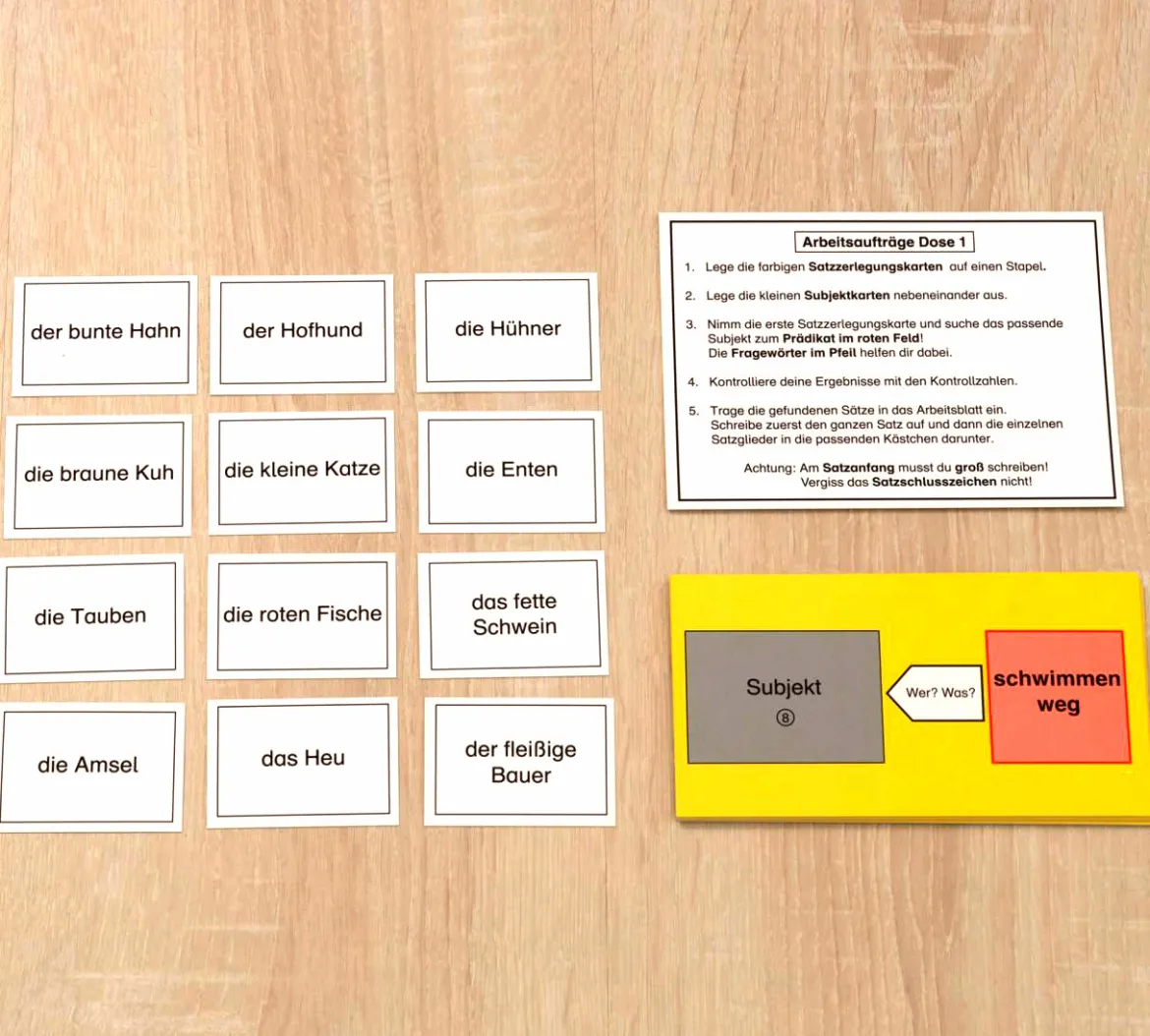 Satzgliedtrainer, Lernmaterial (3 Dosen), ab 3. Klasse